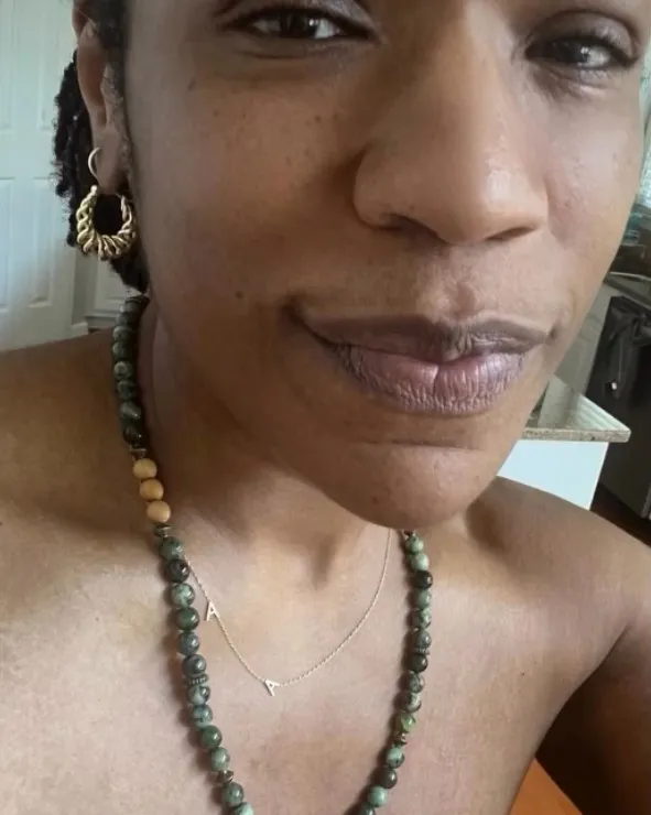 @kase_ey wearing her African Jade necklace by Simone Chagoya